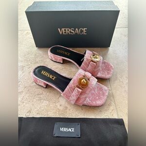 Versace Pink Jacquard Medusa Slide Mules Brand New Size 36